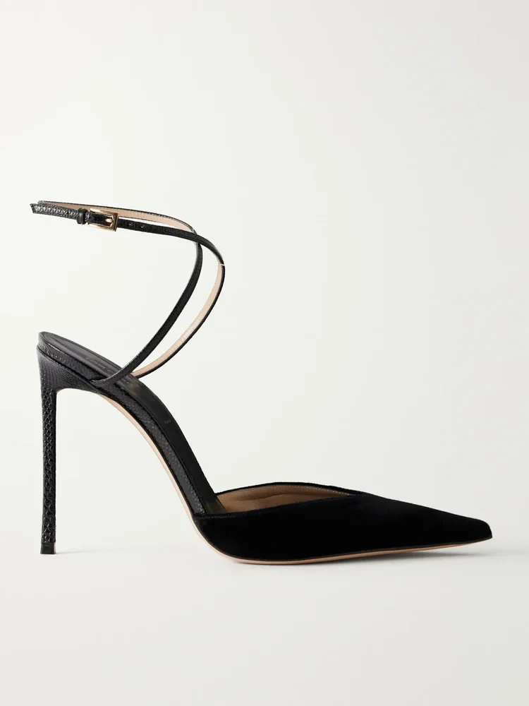 Selen 105 croc-effect leather-trimmed velvet pumps