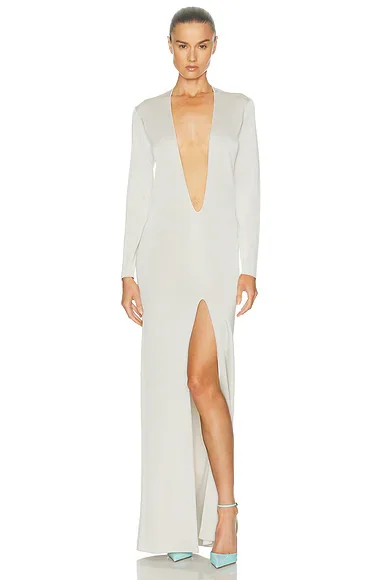 Plunge Neck Evening Dress