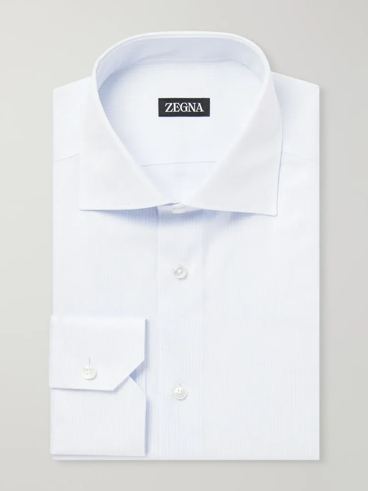 Cutaway-Collar Striped Cotton-Poplin Shirt