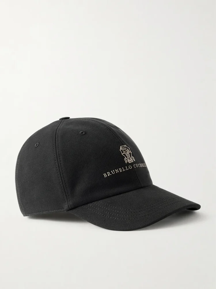 Logo-Embroidered Leather-Trimmed Cotton-Twill Baseball Cap