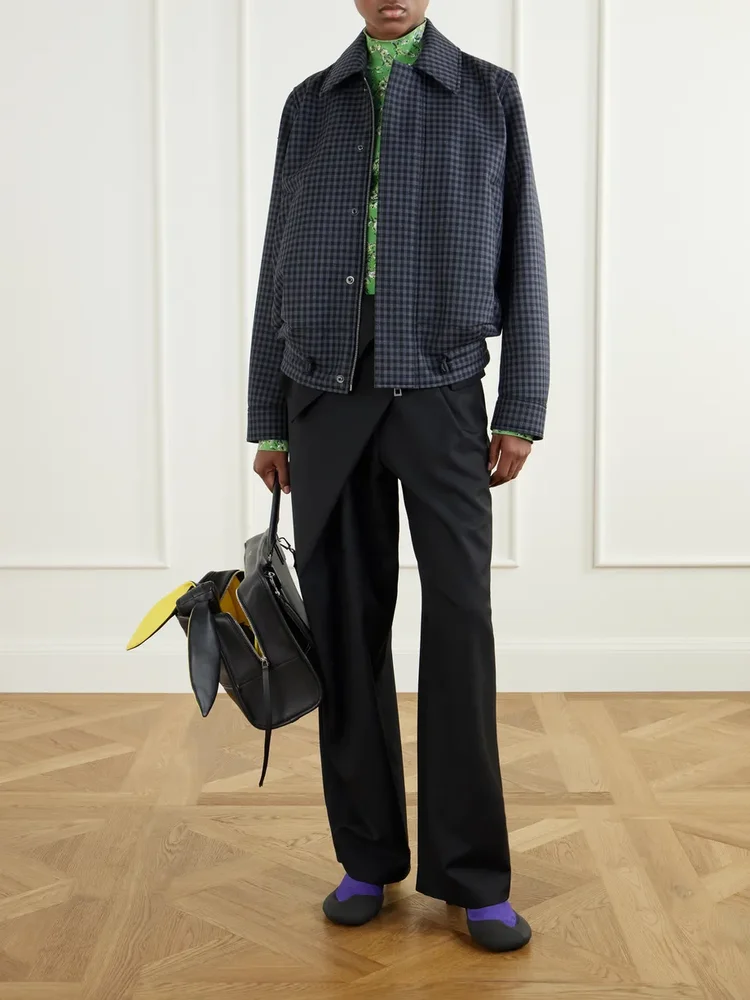 Gathered wool high-waist wide-leg pants