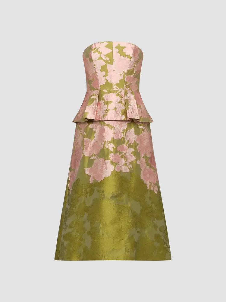 Imogen Metallic Jacquard Tea-Length Cocktail Dress