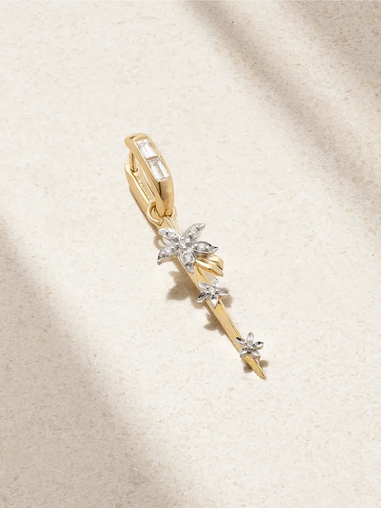 Blossoms Resilience 18-karat yellow and white gold diamond single hoop earring