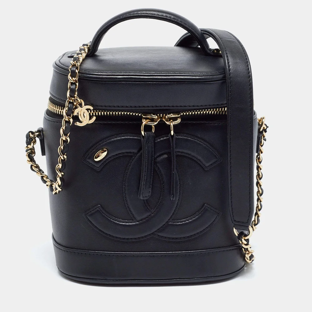 CC Mania Black Leather Vanity Case Bag