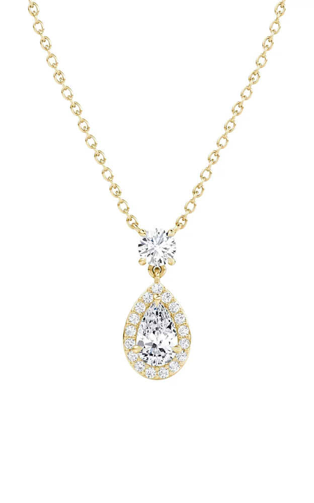 14K Yellow Gold Lab-Grown Diamond Signature Pear Drop Halo Necklace