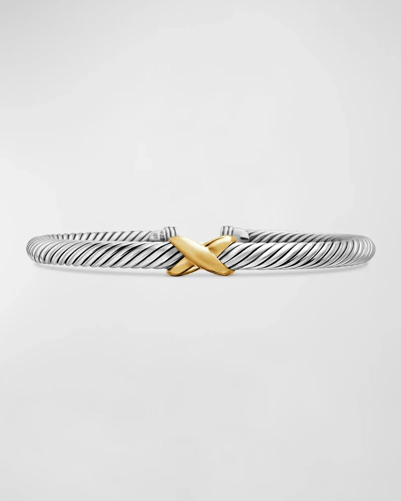 Cable Bracelet in Silver with 14K Gold, 5mm