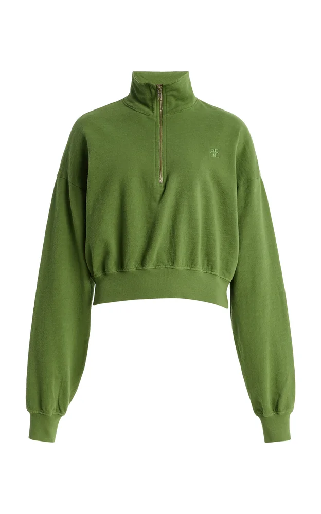 Cotton Cropped Half-Zip Sweatshirt
