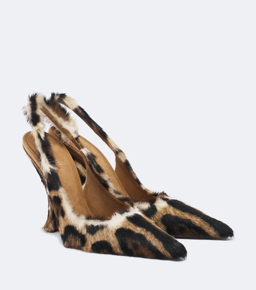 Leopard-print calf hair slingback pumps