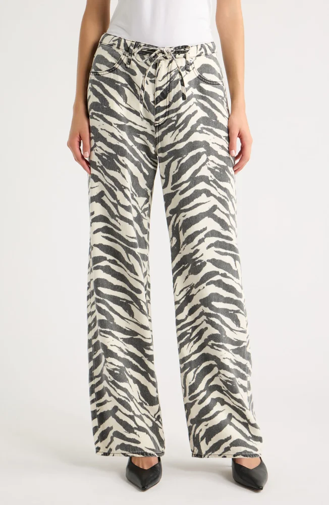Phoebe Drawstring Zebra Print Wide Leg Jeans