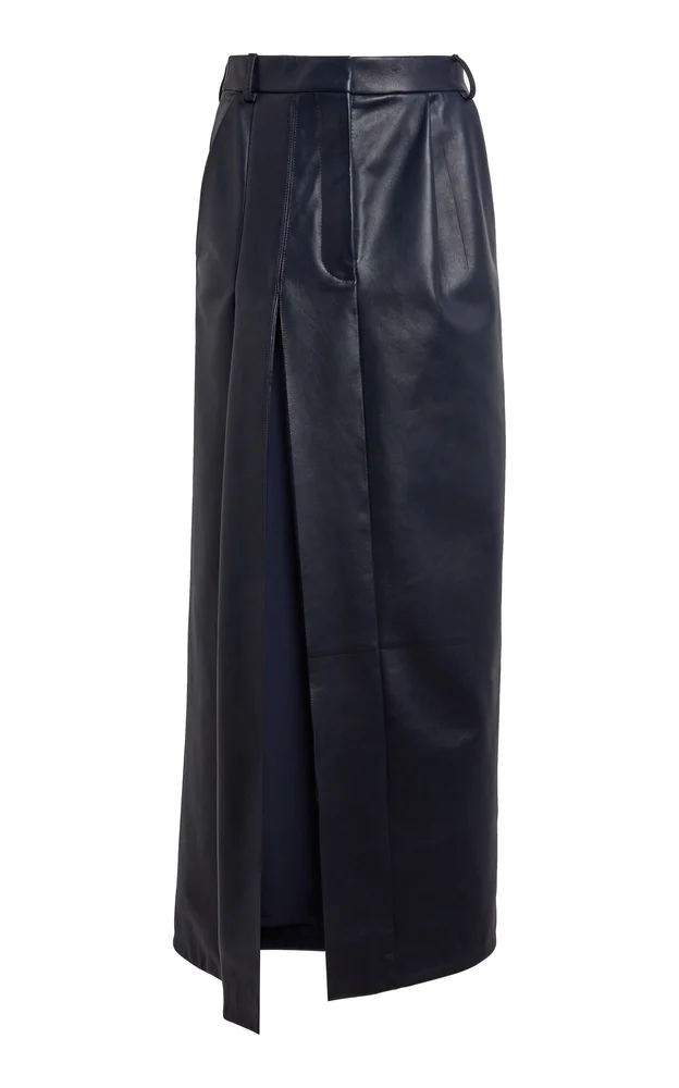Pleated Leather Maxi Skirt