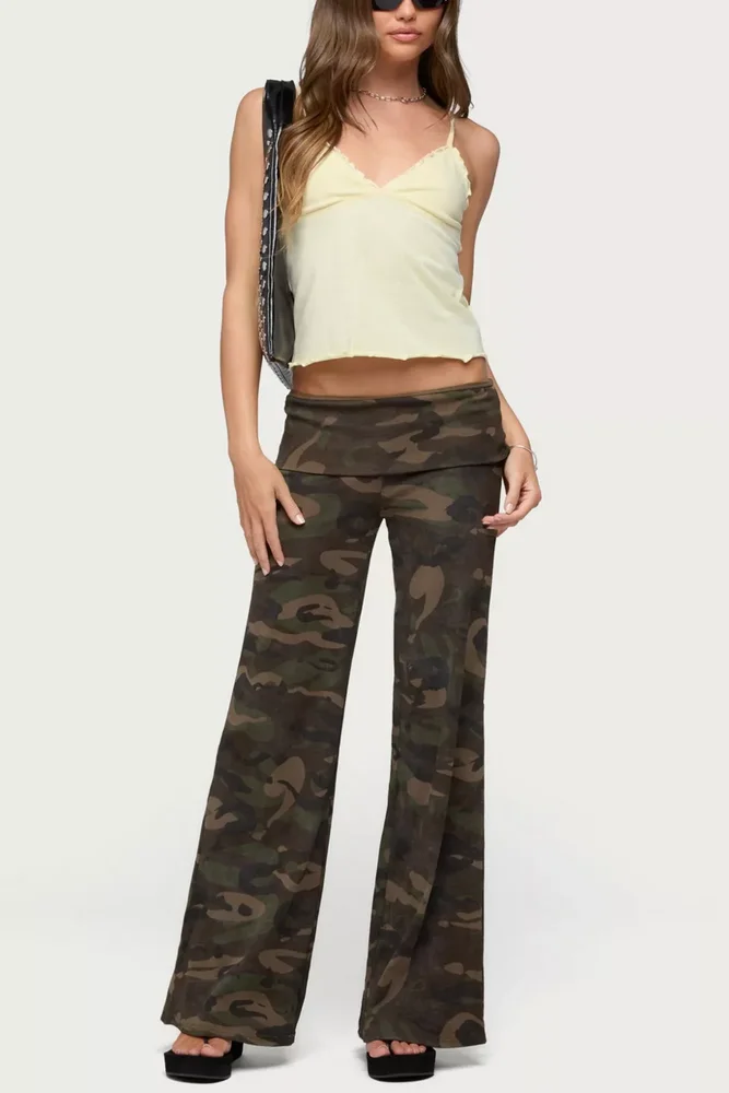 Lumielle Camo Wide Leg Foldover Pants