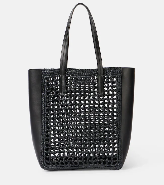 Zoe Small leather-trimmed raffia tote bag