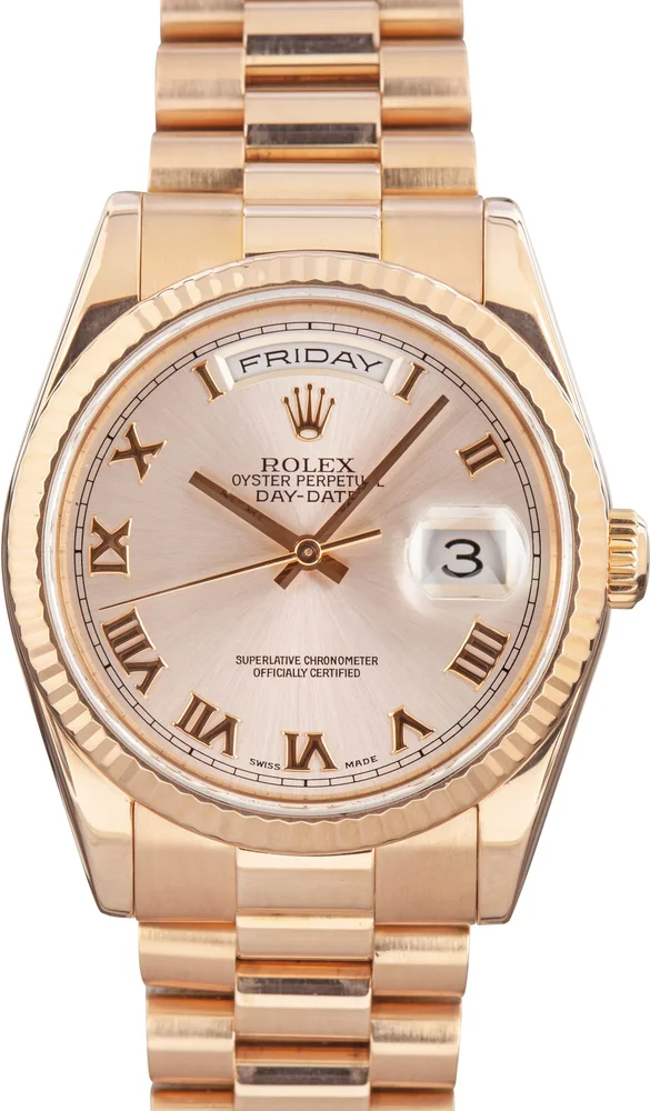 Pre-Owned Rolex Day-Date 36 President 118235 Pink Dial Everose Gold