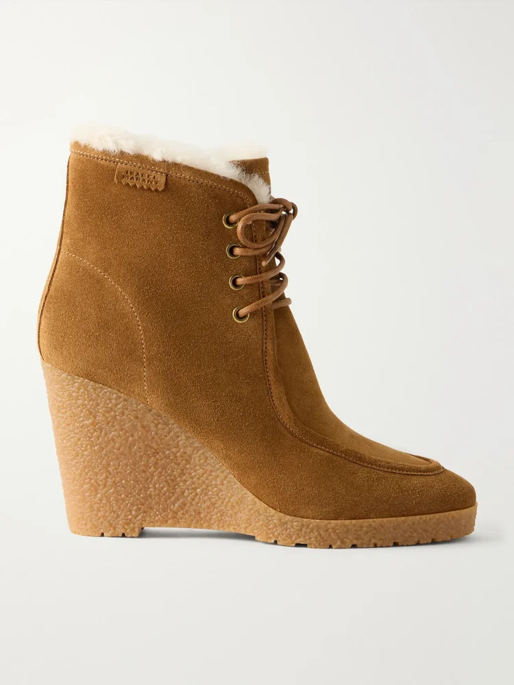 Cylia shearling-trimmed suede wedge ankle boots