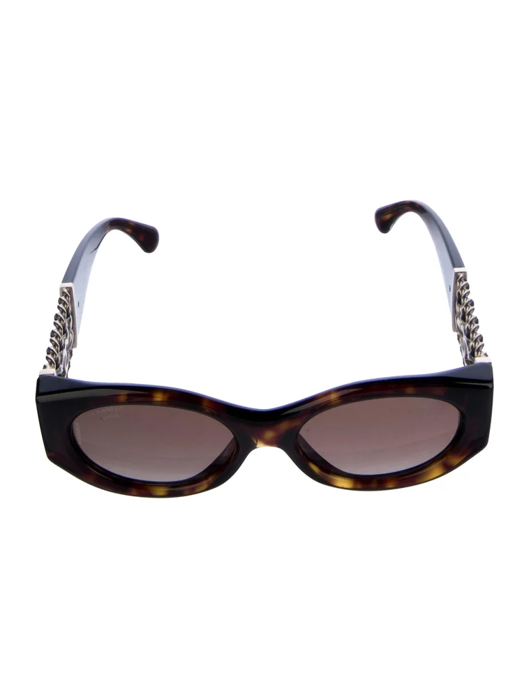 Interlocking CC Logo Chain Tortoise Cat-Eye Sunglasses