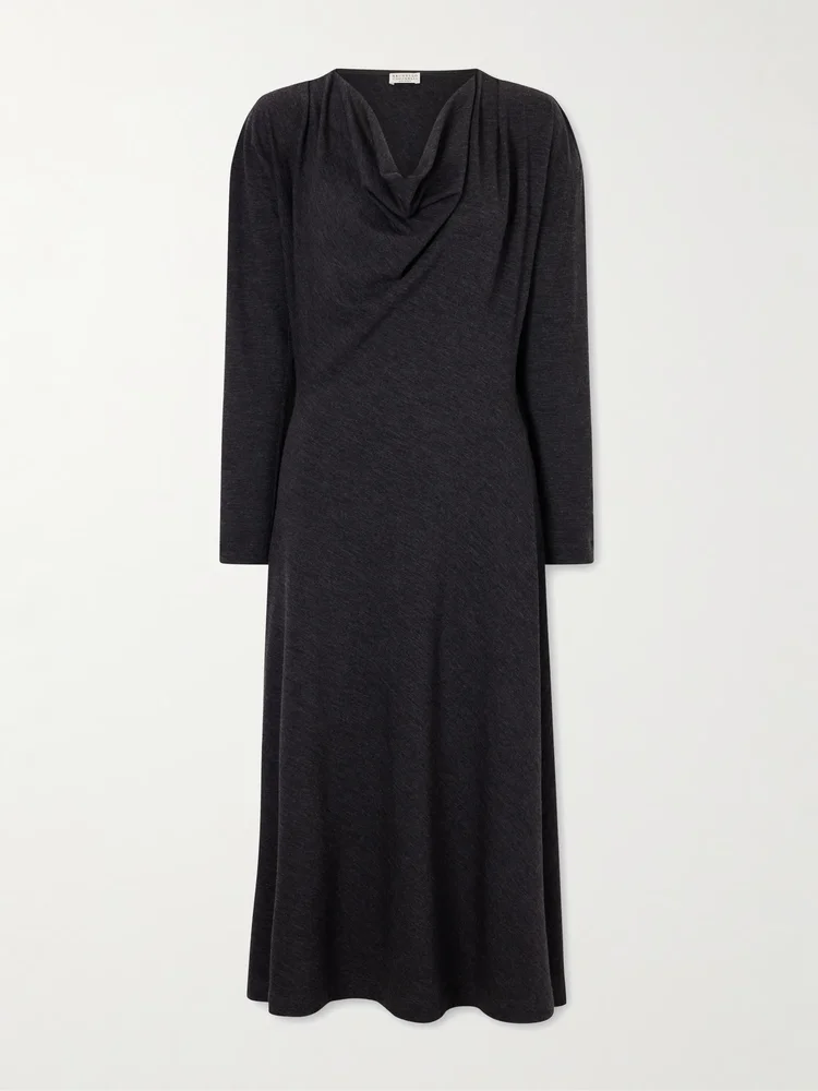 Draped wool-blend jersey dress