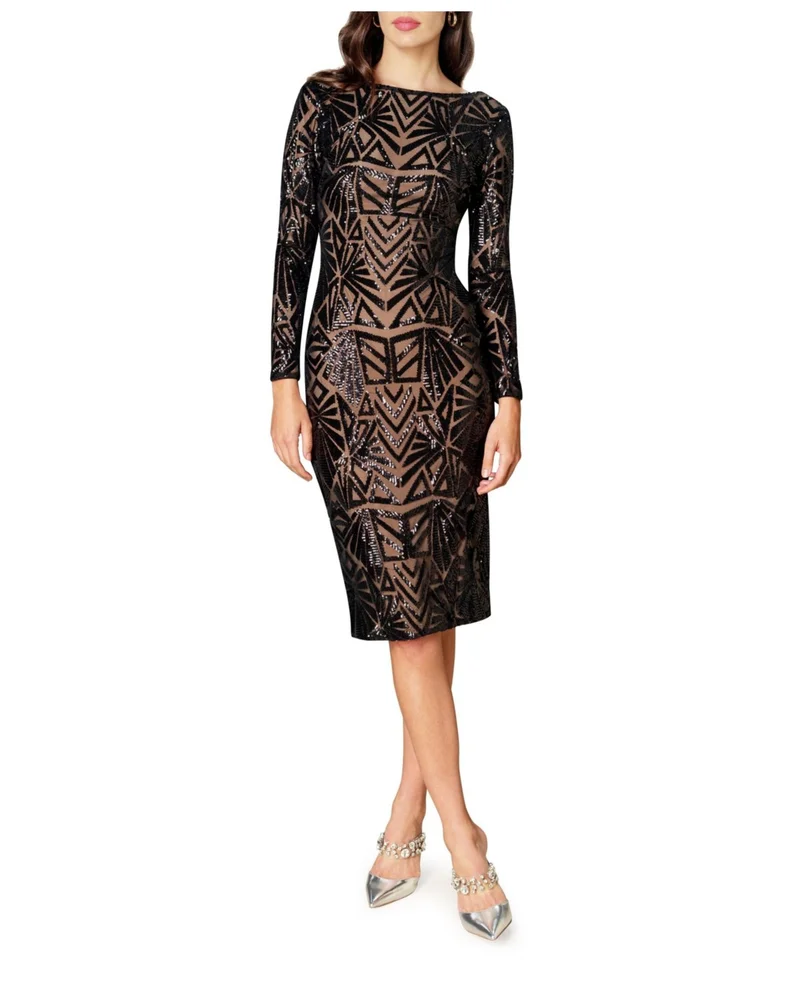 Emery Long Sleeve Chevron Sequin Midi Dress