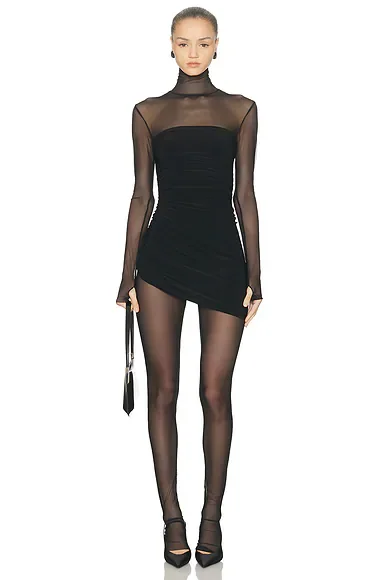 Long Sleeve Turtleneck Strapless Diana Pickleball Dress in Black