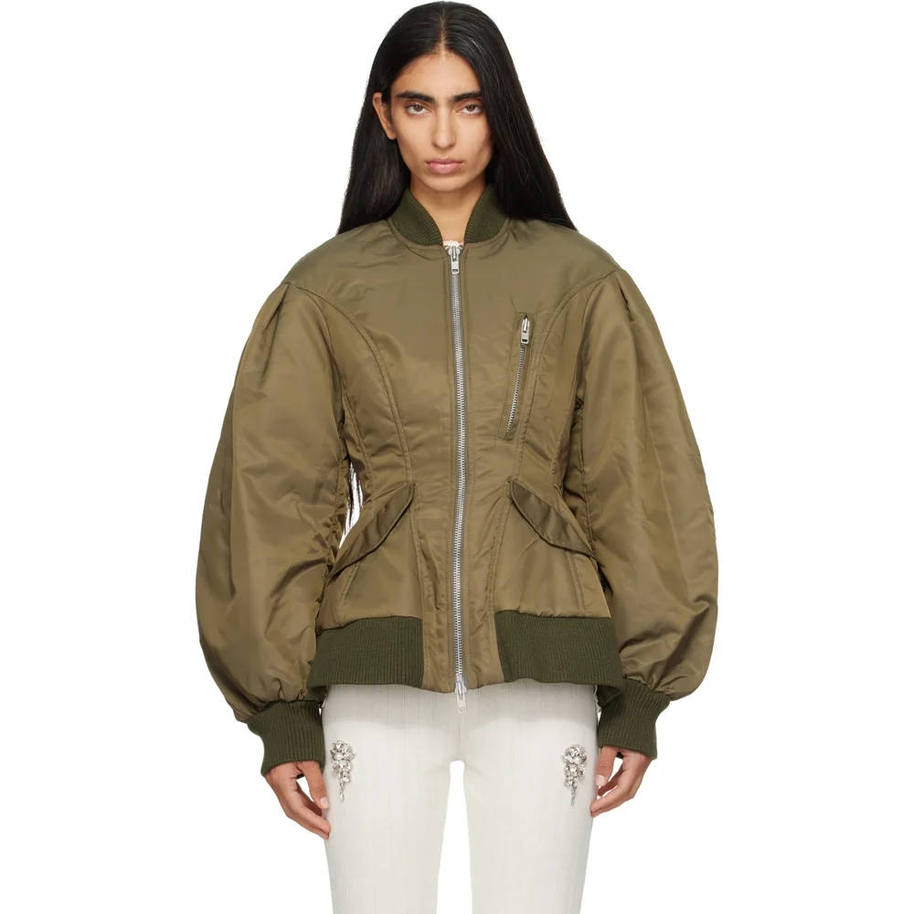 Green Padded Sculpted Bomber Jacket