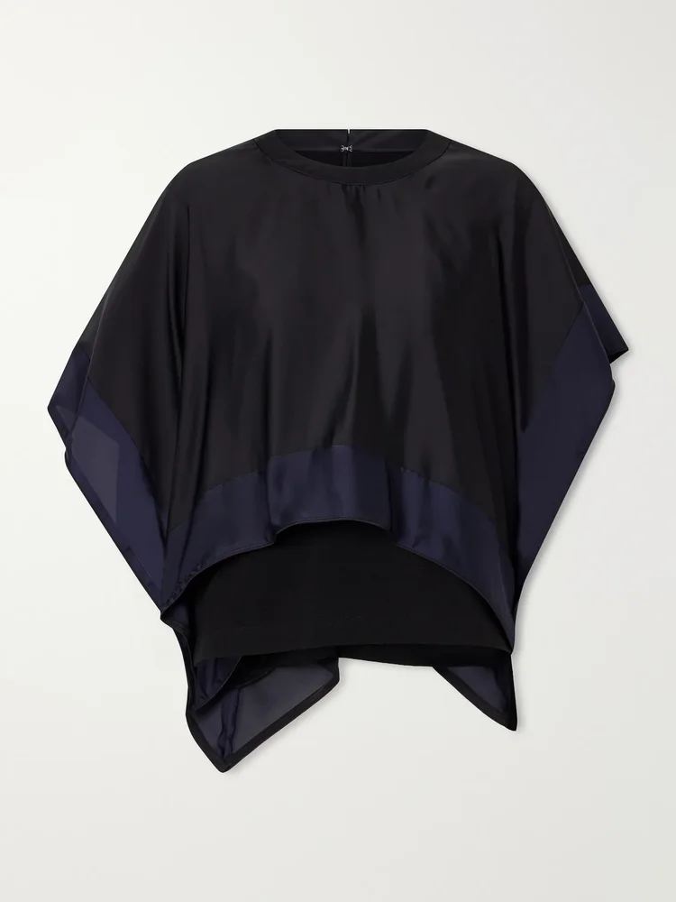 Layered cotton-trimmed satin blouse