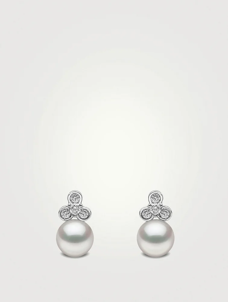 YOKO LONDON Trend 18K Gold Freshwater Pearl And Mini Diamond Stud Earrings