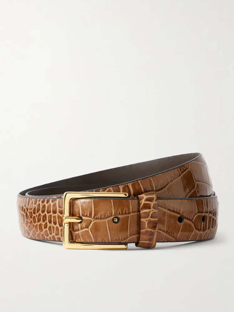 Croc-effect leather belt