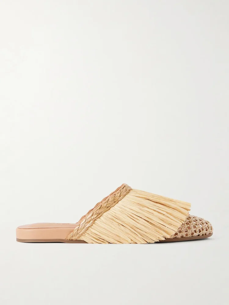 Fringe raffia slip-on flats