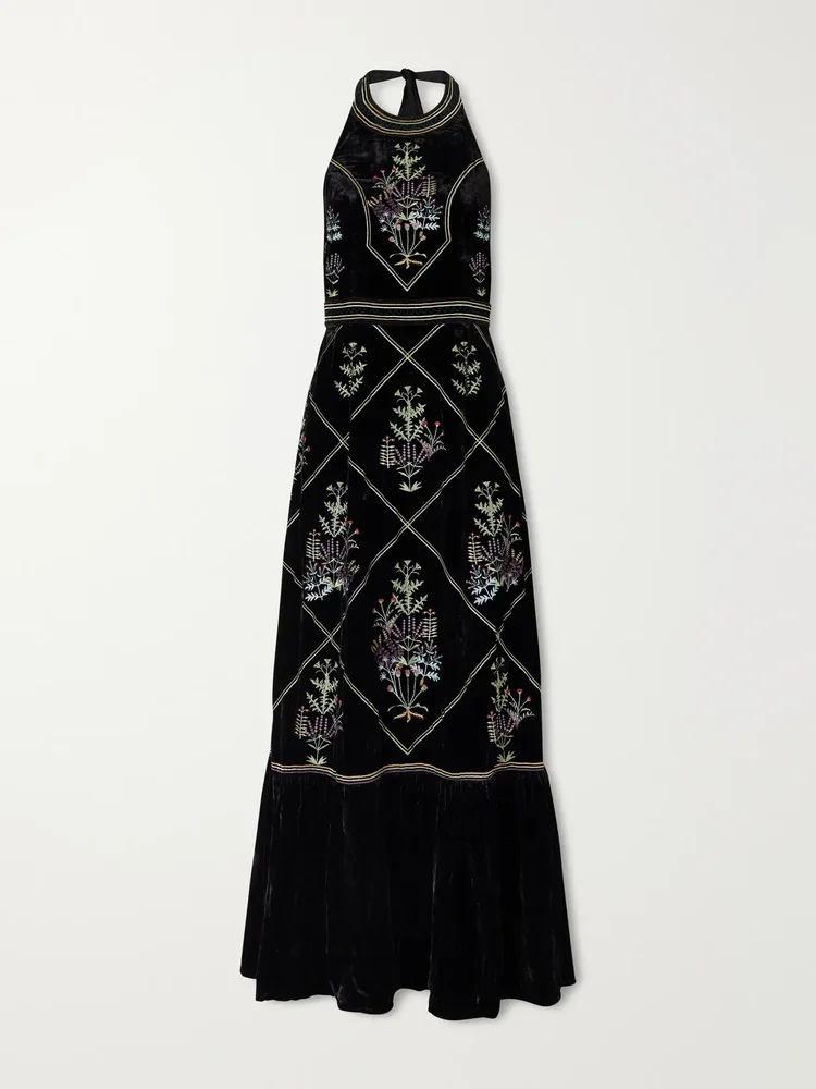 Chantal Agra flower-embroidered velvet midi dress
