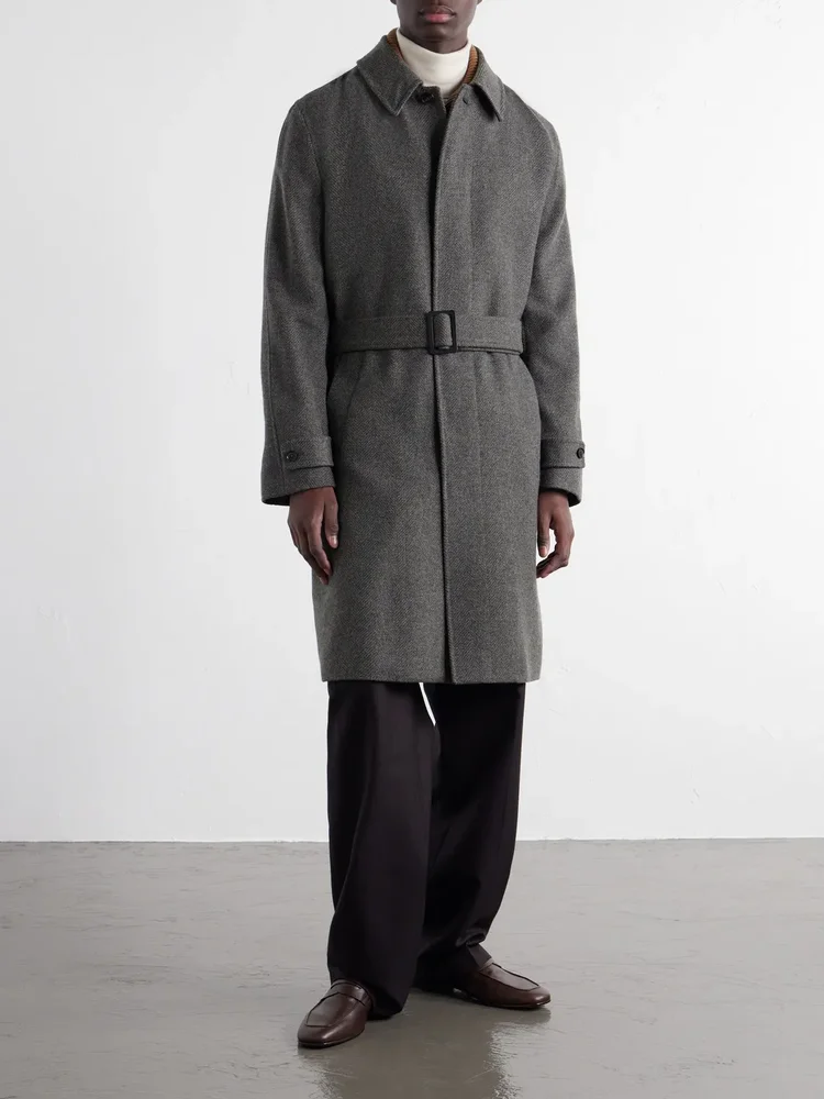 Oasi Belted Herringbone Cashmere Trench Coat
