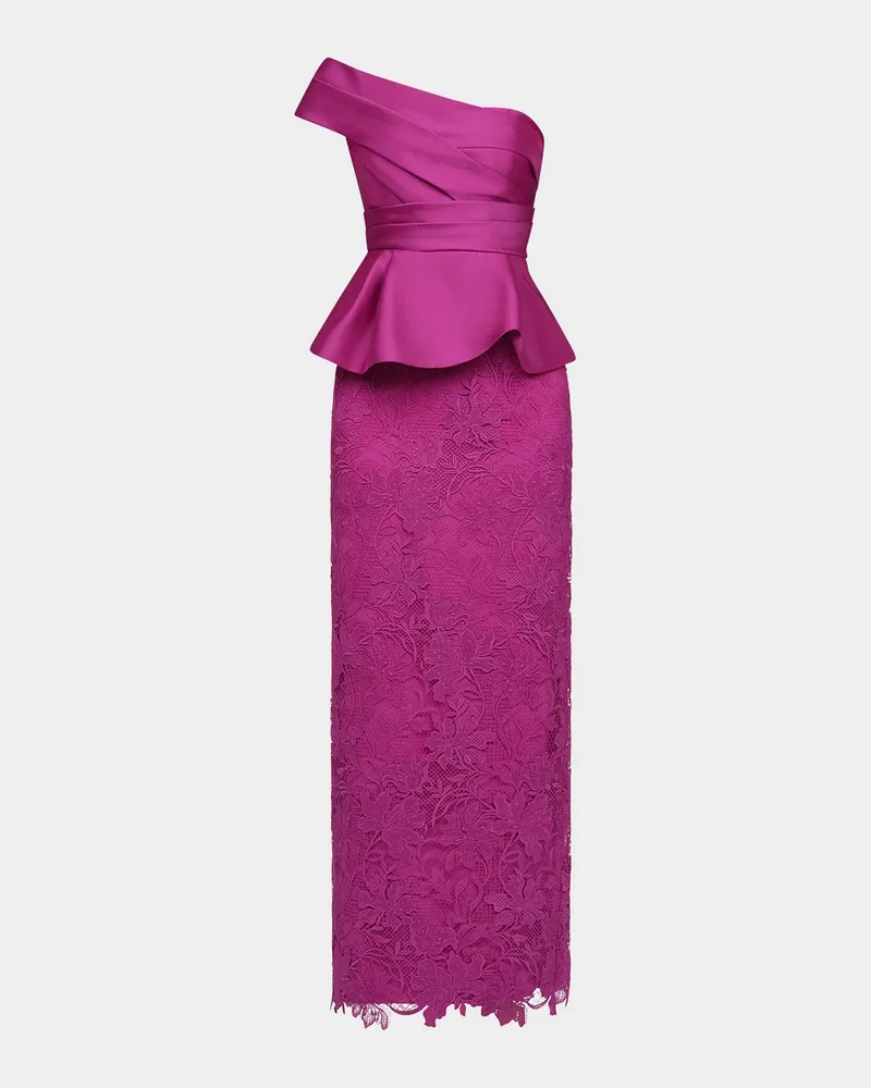 Colby Peplum Floral Lace Column Gown