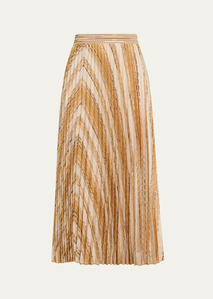 Pleated Brocade Midi Skirt
