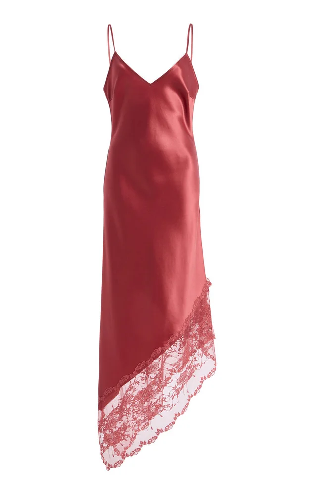 Exclusive Laya Lace-Trimmed Satin Slip Midi Dress