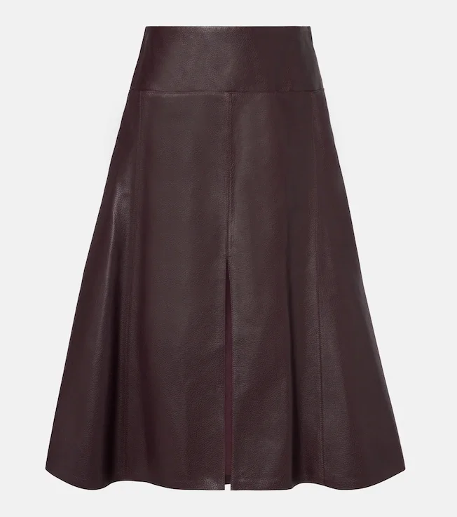 Low-rise leather midi skirt