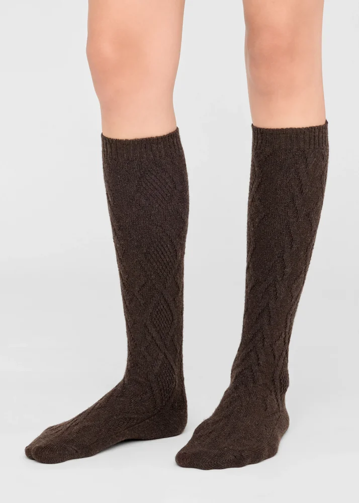 Long Cashmere Blend Cable Knit Socks