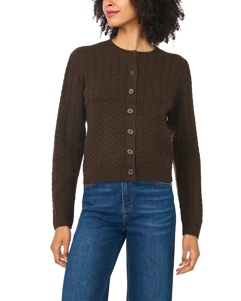 Crewneck Cable Knit Cardigan Sweater