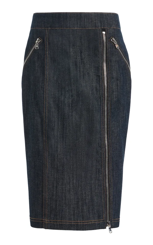 Zipper-Detailed Pencil Midi Skirt