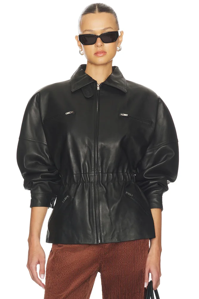 Leather Cinched Mid Jacket