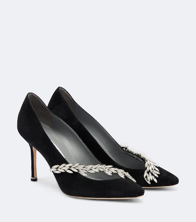 x Manolo Blahnik embellished suede pumps