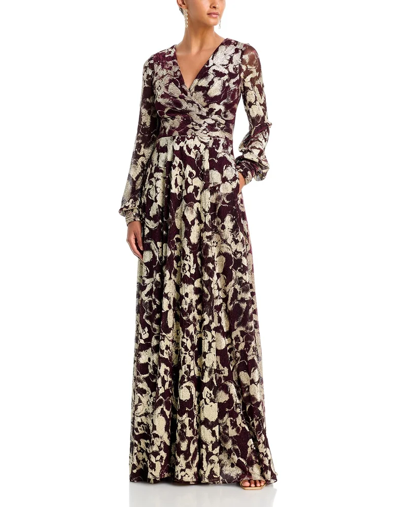 Foil Crinkle V Neck Long Sleeve Dress - Exclusive
