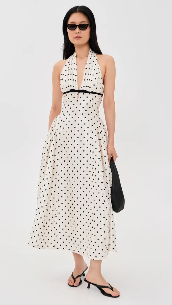 Halter Neck Polka-Dot Maxi Dress