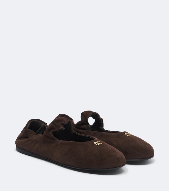 Ruches suede Mary Jane flats