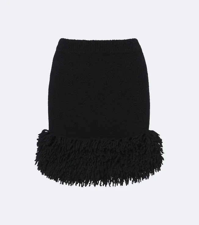 Fringed wool-blend miniskirt