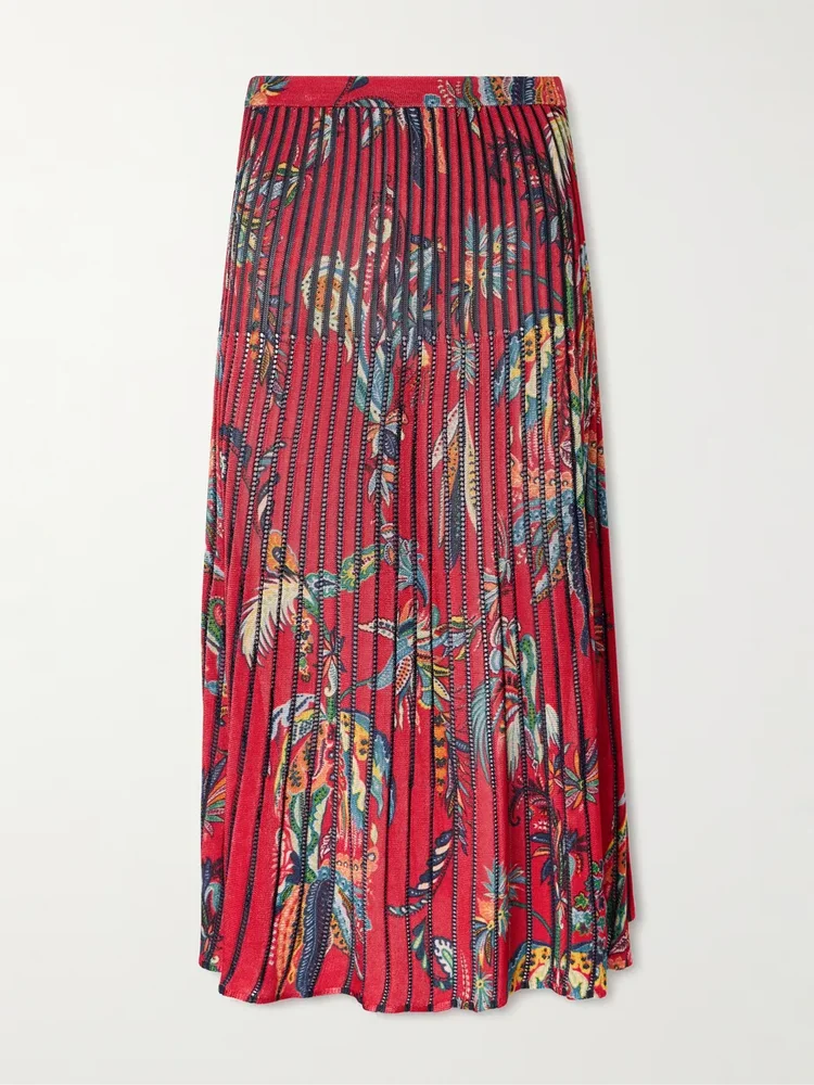 Floral and paisley-print knitted midi skirt