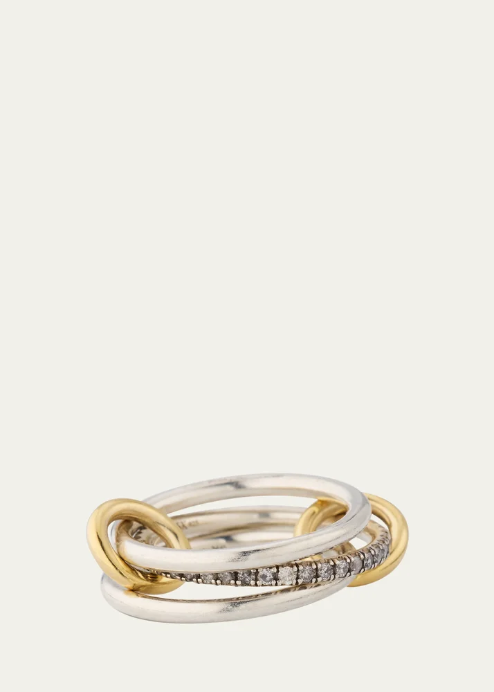 Sonny SG Gris Thin 3-Linked Ring in Sterling Silver and Gray Pave Diamonds with Yellow Gold Connectors