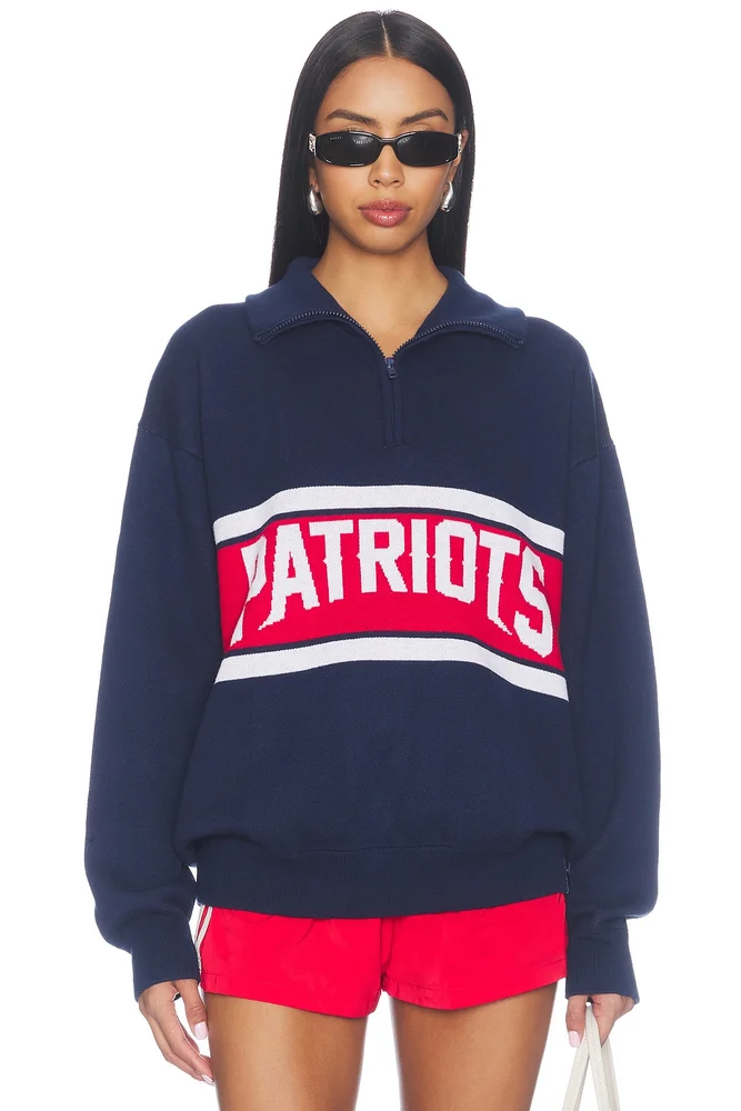 New England Patriots Team Stripe Quarter Zip Sweater