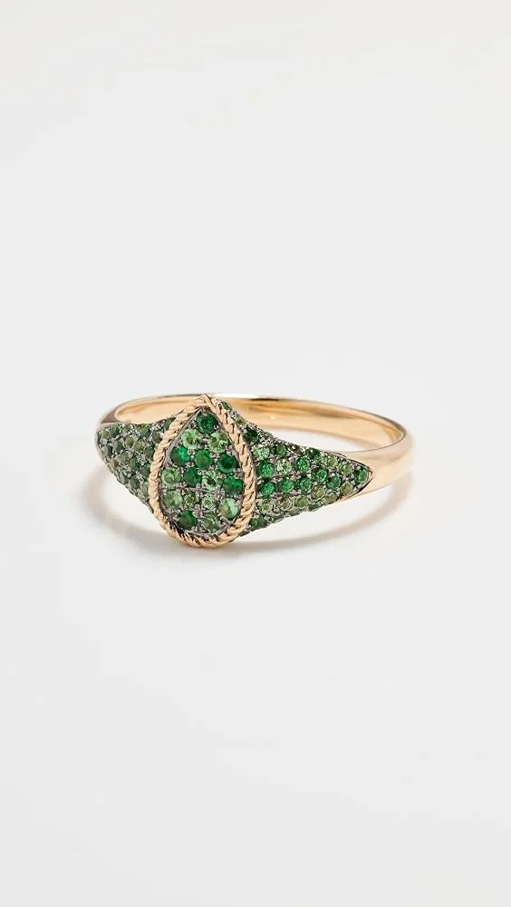 Baby Pear-Shaped Tsavorite Signet Ring