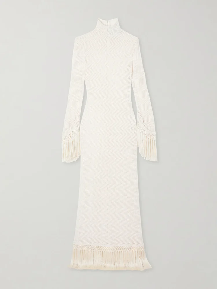 New Mexico fringed open-knit cotton gown