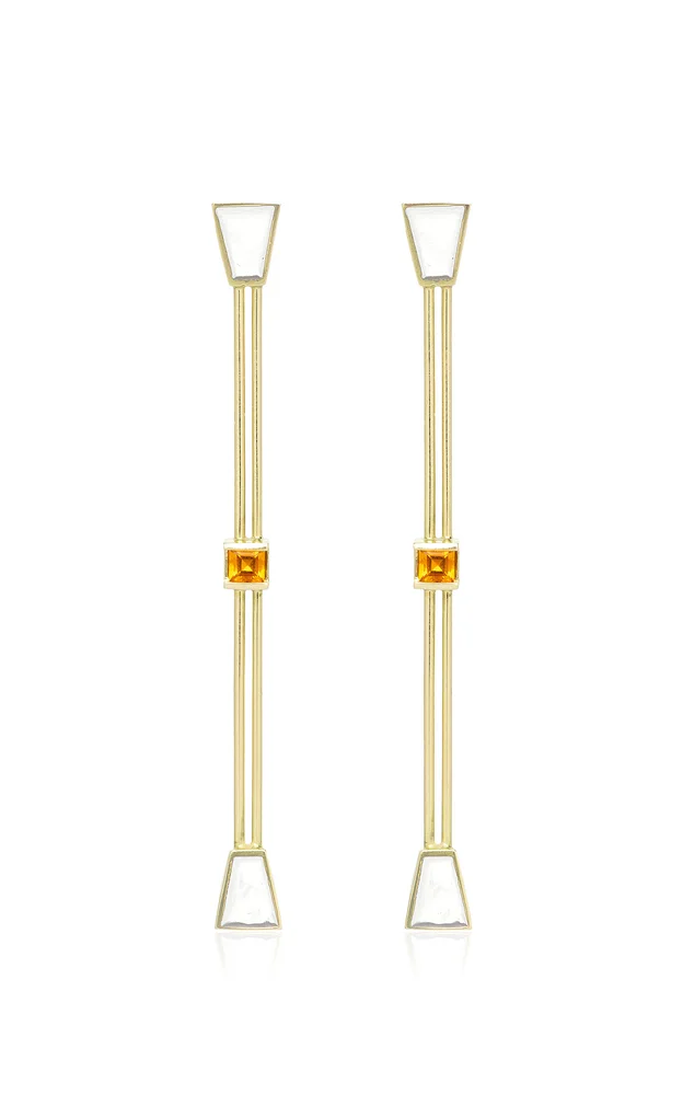 Pistilo 18K Yellow Gold Citrine Carrè Enamel Earrings