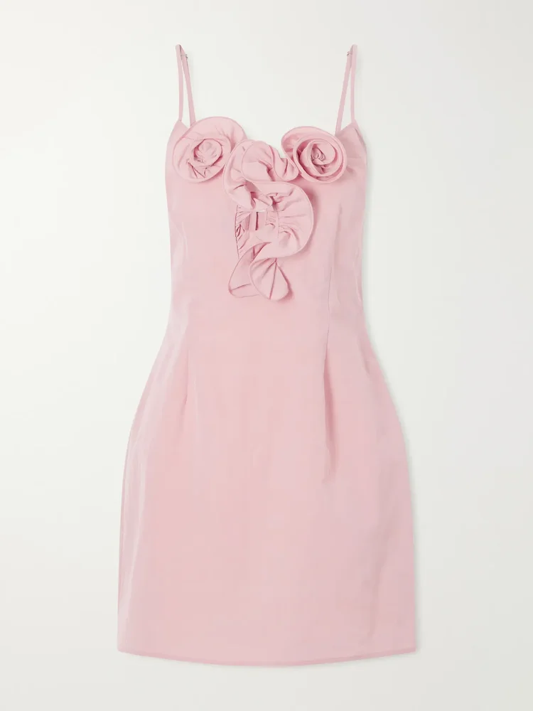 Floral-appliquéd cotton and silk-blend mini dress