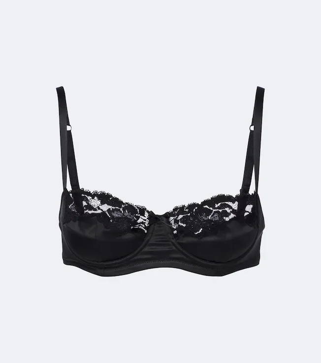 Lace-trimmed silk-blend satin bra